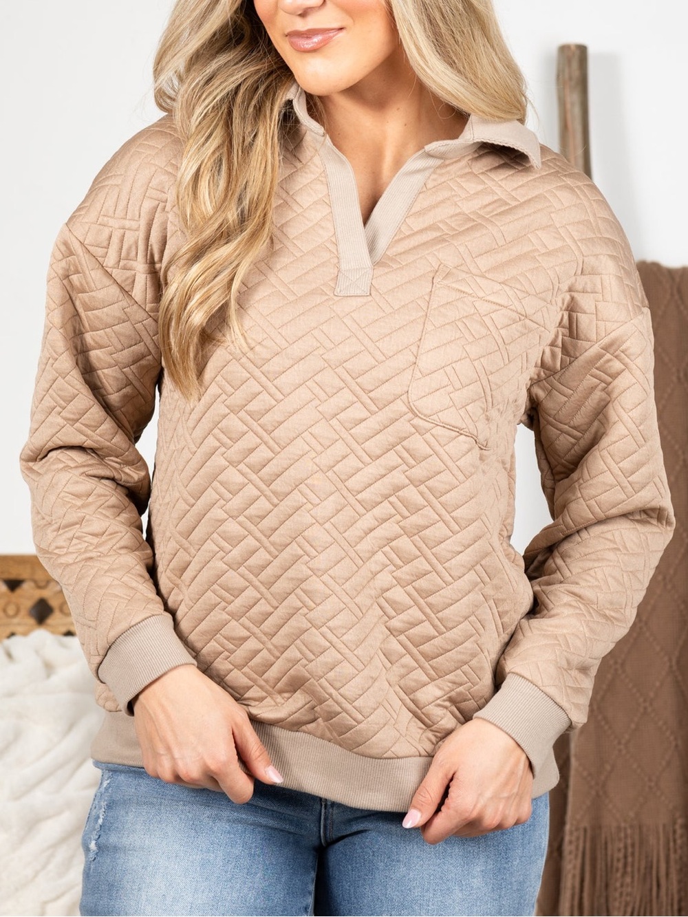 New In Quilted Pullover with Collar